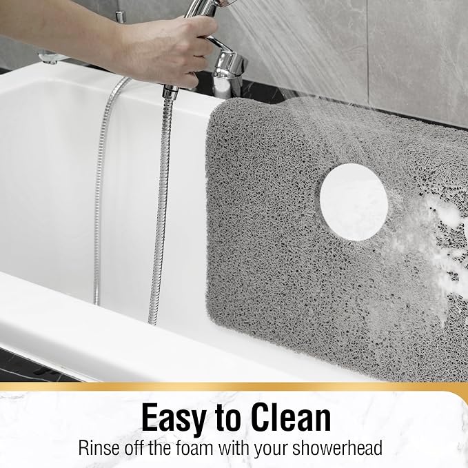 HITSLAM Square Shower Mat, 36 x 36 Inch Non Slip Bath Mat for Tub, Soft PVC Loofah Bathtub Mats with Drain Holes, Quick Drying Bathroom Stall Floor Mat, Bathroom Accessories Without Suction Cup, Grey