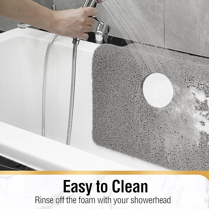 HITSLAM Square Shower Mat, 40 x 40 Inch Non Slip Bath Mat for Tub, Soft PVC Loofah Bathtub Mats with Drain Holes, Quick Drying Bathroom Stall Floor Mat, Bathroom Accessories Without Suction Cup, Grey