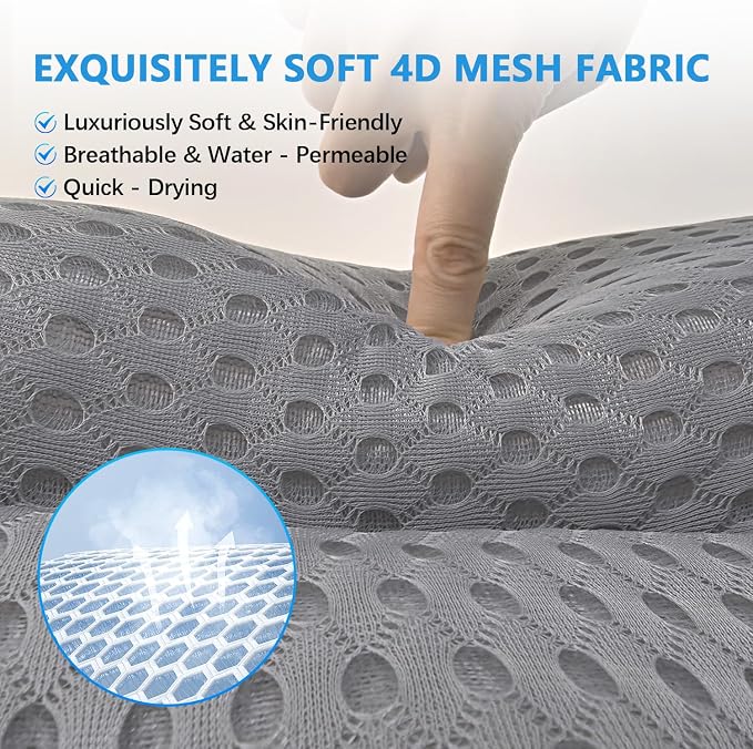 REEZEIVI Bath Pillows for Tub,Thick Neck Back Support Bathtub Cushion,Gray | 4D breathable body-fitting mesh, 6 strong anti-slip suction cups, machine washable & quick drying, durable for all bathtubs