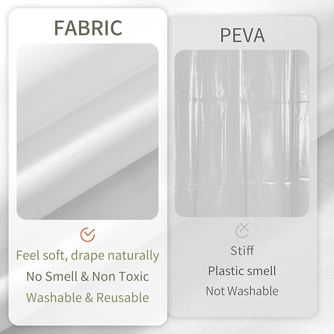 ALYVIA SPRING 72x66 Short Waterproof Fabric Shower Curtain or Liner White | 2 Magnets, Soft Cloth & Hotel Quality, Machine Washable, Light-Weight, Short Size