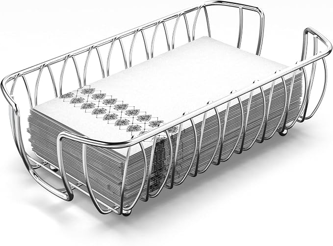 Guest Towel Holder Tray for Bathroom Countertop, Silver Metal | Guest Bathroom, Powder Room & Vanity Use