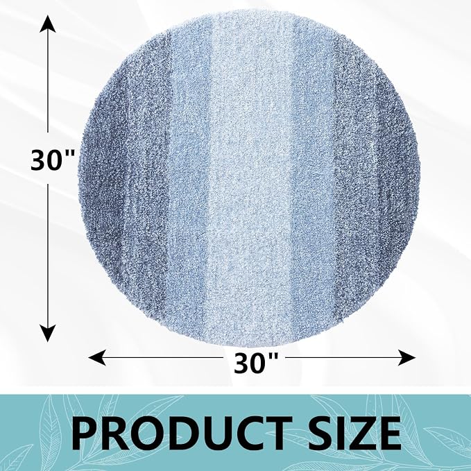 Arotive Microfiber Bathroom Rugs, Shaggy Soft and Absorbent Bath Rug, 30x30 | LightBlue, Rubber Backing Thick Plush Machine Washable Dry Bath Mats for Bathroom, Tub and Shower, Round
