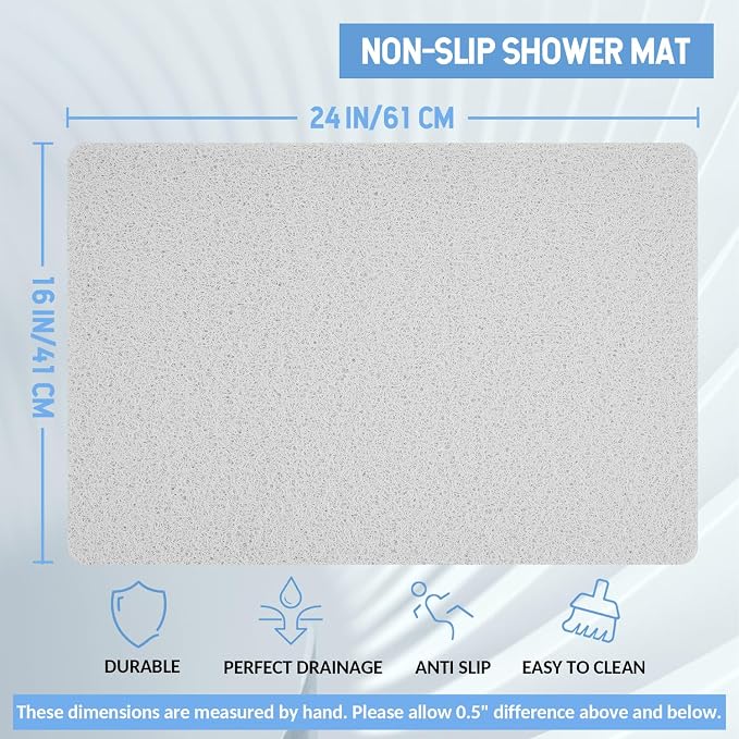 Hargiis Non-Slip Bathtub Mat, Anti Slip Shower Mat, Fast Drying Bathtub Mats, Foot Scrubber Mat, Anti Slip Mat for Tub, Floor, Bathroom, Kitchen, Home, Hotel (White 24"×16")