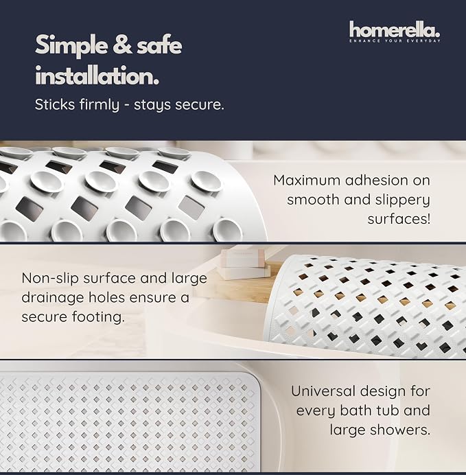 homerella Bathtub Mat Non Slip 35x16 Shower Mat Non Slip Anti Mold BPA Free | Mildew Resistant, Machine Washable, Extra Long Tub Mat, Shower Mats for Inside Shower, Bath Mat for Tub Non Slip EU Certified
