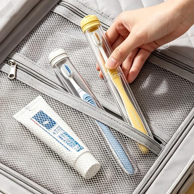 MOPMS Toothbrush Travel Case 2PK, Leak-Proof Clear Holder | Durable crystal clear toothbrush case with leak-proof design. Keeps brushes clean for travel, camping and home use