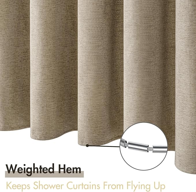 MIULEE Linen Fabric Shower Curtain Khaki W72*L72 12 Metal Hooks | Modern, Heavy Duty, Shower Curtain Set, Waterproof Thick Cloth Shower Curtains, Bathroom Hotel Bathtub, Washable