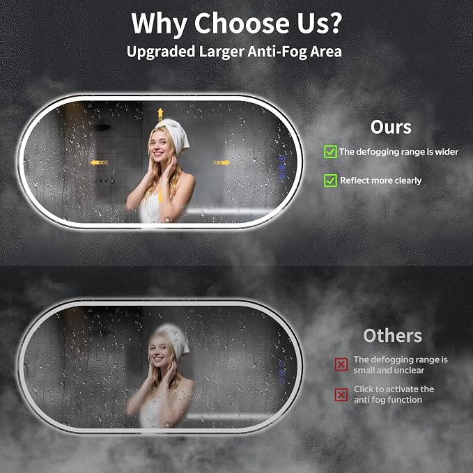 Oval LED Bathroom Mirror, 26"x 55" Led Full Length Mirror | Frameless Large LED Mirror with Front Light & Backlit, Anti-Fog, Dimmable Wall Mounted Lighted Mirror, Smart Bathroom Mirror