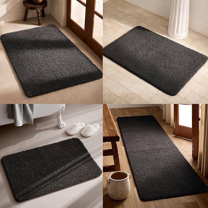 TYUU Black Bathroom Rug, Ultra Soft Bath Rugs Non Slip Washable, Super Absorbent Quick Dry Bath Mat with Rubber Backing for Bathroom Floor, Shower, or Sink, Black 24" x 36"
