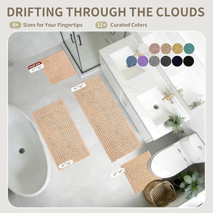Toilet Rugs U-Shaped Mat 24x24, Contour Bathroom Mat - Ultra Soft & Absorbent Chenille, Quick-Dry, Machine Washable with Non Slip Barrier Backing, Beige