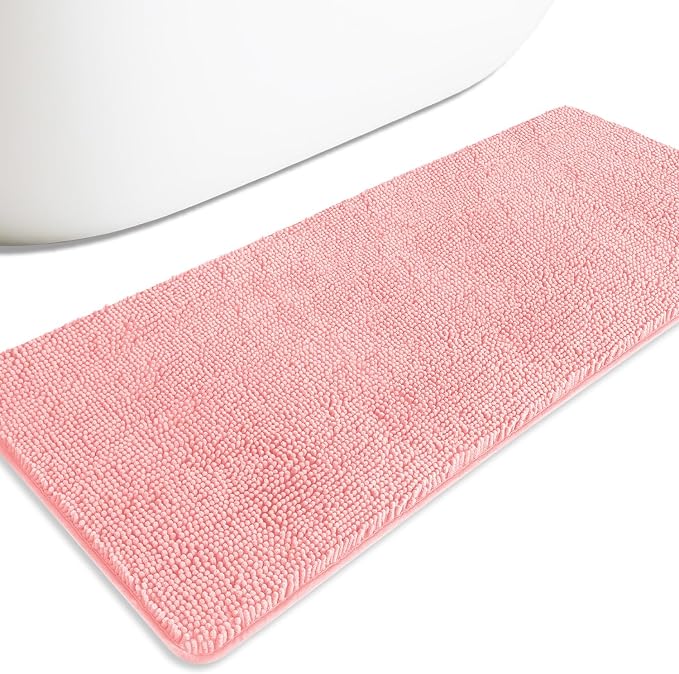 Bathroom Runner Rug 24 x 60 Inch – Extra Large Long Bath Mat | Absorbent and Washable Thick Chenille Bath Rug Non-Slip Runner Rug for Bathroom, Shower, Sink(Pink)