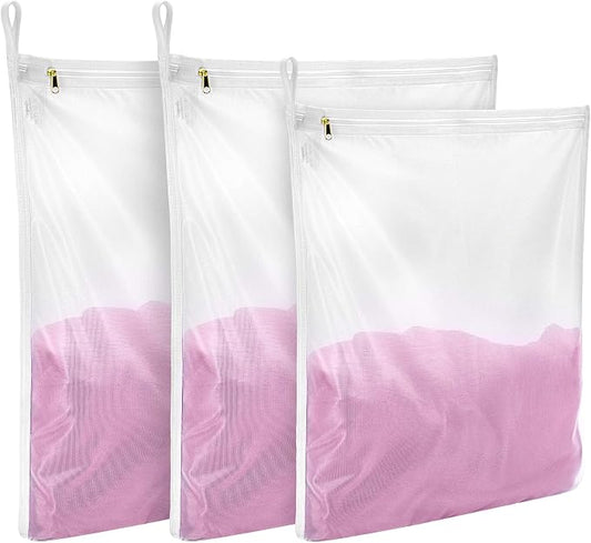 GOGOODA 3 Pack Delicates Laundry Bags, Fine Mesh Wash Bag with Hanging Loop | 2 Medium 1 Large for Lingerie, Shirts, Sweaters, Underwear, Bra, Silk, Socks