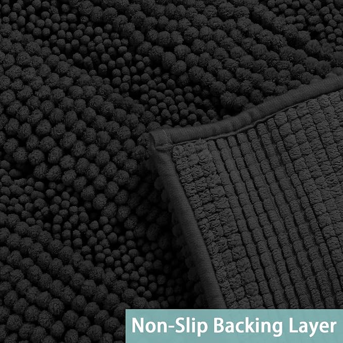 Turquoize Chenille Bath Rugs Shaggy Bathroom Rugs Non Slip Bath Rugs for Bathroom 24 x 36 Black Bath Rug Extra Soft and Absorbent Area Rug, 24"x 36", Black