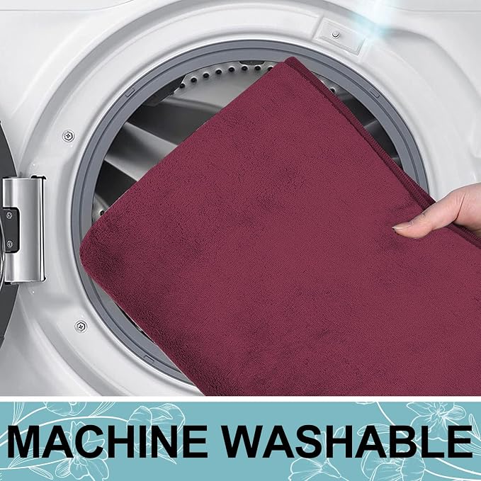 Smiry Memory Foam Bath Mat 44x24, Extra Soft and Absorbent Bathroom Rugs | Burgundy, Quick Dry Machine Washable Non-Slip Bath Mat for Bathroom Floor, Shower and Tub
