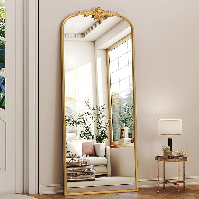 Besdomus Vintage Mirror Full Length: 21"x56" Gold Long Arched Body Mirrors | French Floor Standing Metal Framed - Antique Baroque Traditional Ornate - Ideal for Foyer/Cloakroom/Bedroom/Dressing Room