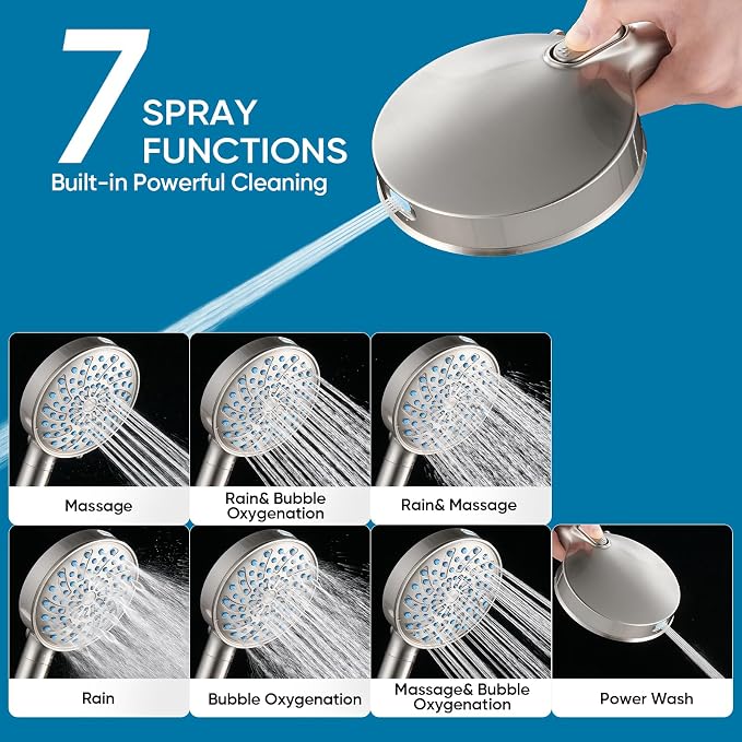 Cobbe Filtered Shower Head with Handheld, Water Softener for Hard Water | Upgraded High Pressure 7 Spray Mode Shower Head with Filters - Remove Chlorine - Reduces Dry Itchy Skin, Brushed Nickel