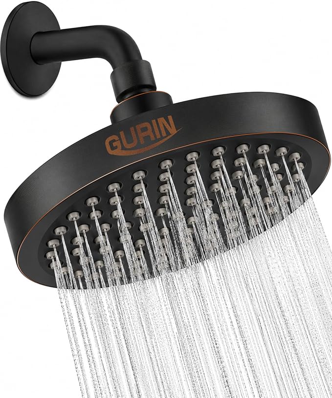 Shower Head - Luxury Oil Rubbed Black Finish - Rain Showerhead 6 Inch | High Pressure Shower Heads with Adjustable Angles, 90 Anti-Clog Nozzles, Tool-Free 1-Min Install