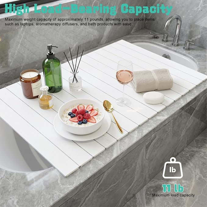 Bathtub Tray - 59x27.5x0.3in Foldable Anti-dust Bathtub Cover Bath Insulation Cover, PVC Shutter Bath Lid Fit Most Tubs, Can Store Wine Glass, Books, Tablets, Cellphones