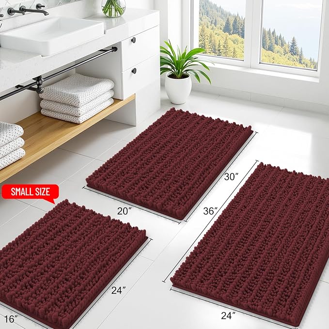 Smiry Bathroom Rugs 48X32, Extra Soft Rubber Backing Chenille Bath Mats | Caramel Red Machine Washable Non Slip Quick Dry Bath Mats for Bathroom Floor, Tub, Shower, Home Decor Accessories