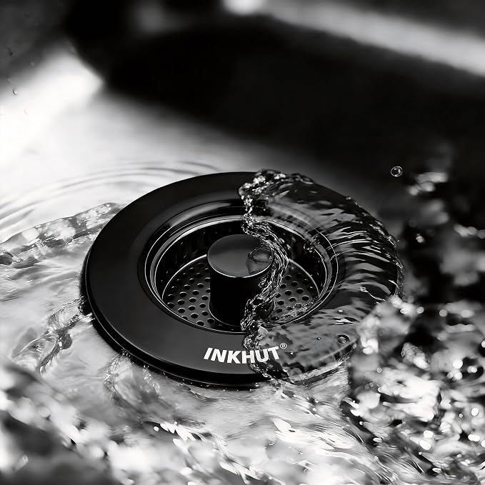 Upgraded 3 in 1 Kitchen Sink Drain Strainer (Black) | Stainless Steel Sink Stopper, Anti-Clogging Food Catcher Basket, Bounce Core Drain Strainer Plug for 3 1/2 inch Drain