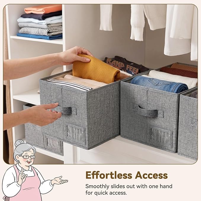 GRANNY SAYS Closet Storage Bins with Label, Dark Gray, Medium, 3-Pack | Storage Basket for Shelves, Closet Clothes Bins with Label Holders, Fabric Storage Bins, Clothes Storage and Organizers