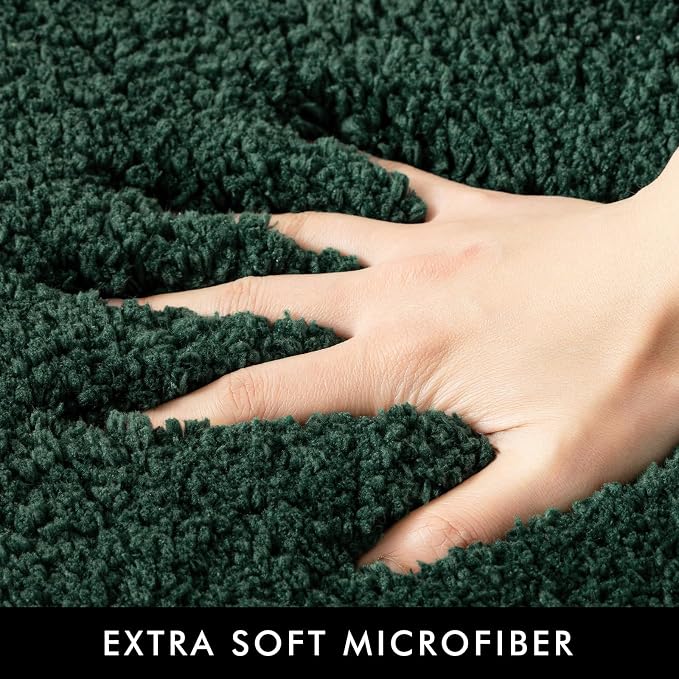 MIULEE Dark Green Bathroom Runner Rugs Soft Microfiber Bath Mat 16x48 Inch | Absorbent, Non Slip, Quick Dry, Fluffy Bath Rugs for Bathroom Floor Tub Showers, Machine Washable