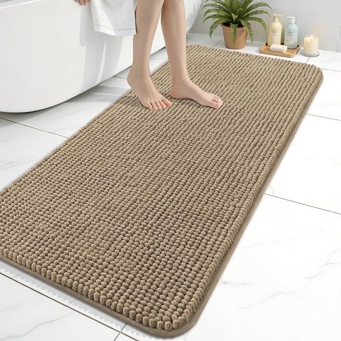 Arotive Chenille Bathroom Rugs 47x24, Soft Absorbent Bath Mat, Camel | Rubber Backing, Machine Washable Dry Bath Mats for Bathroom Floor, Tub and Shower, Home Decor Accessories