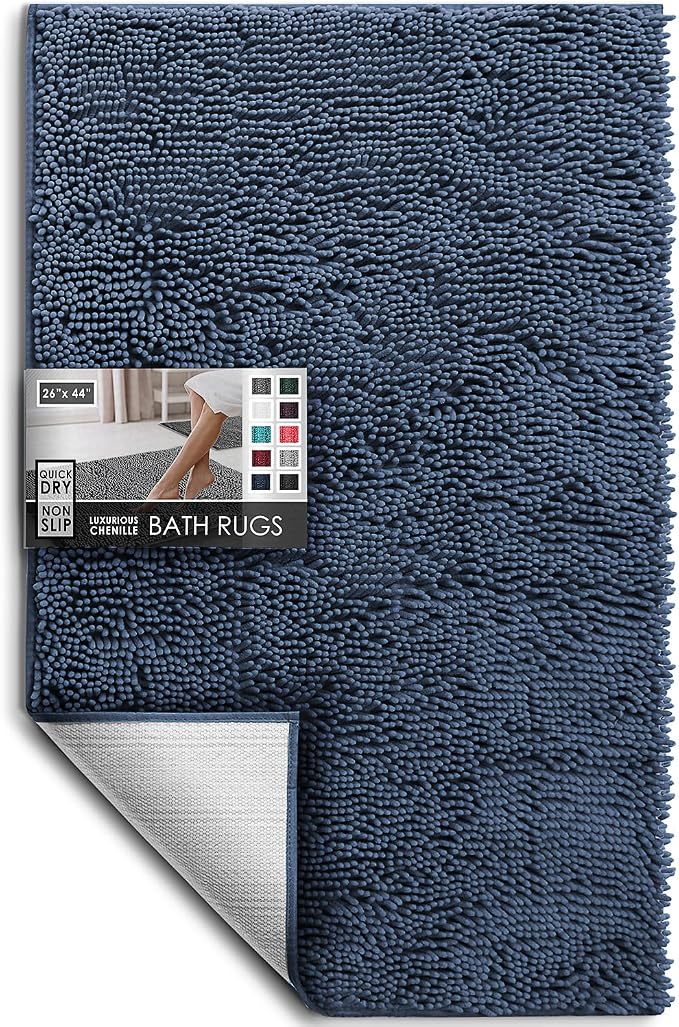 Hearth & Harbor Bathroom Rugs, Chenille Bath Mat - Machine Washable Bath Mats for Bathroom Non-Slip Backing Rubber, Quick Dry Bathroom Mat