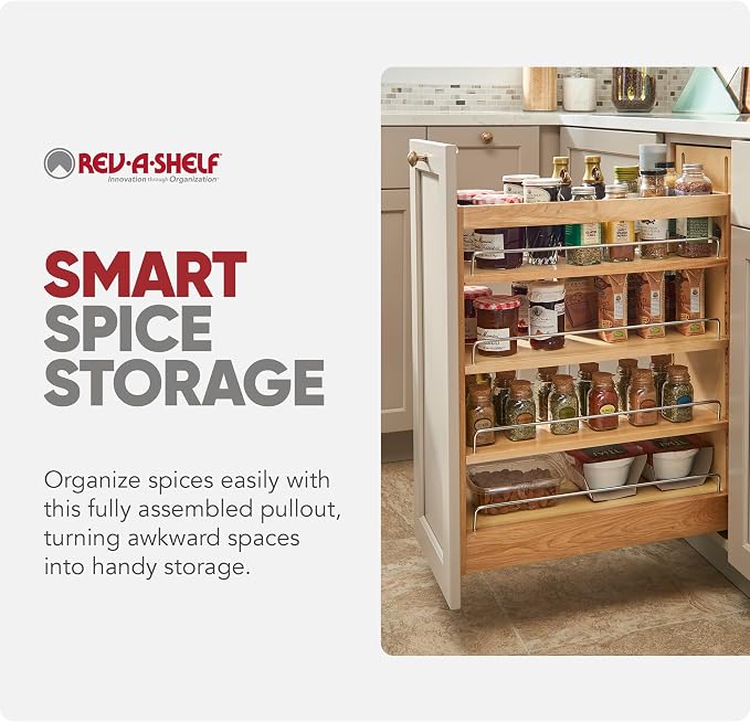 Rev-A-Shelf Maple Pullout Organizer w/Blum Soft-Close for Frameless Full-Height Base Cabinets, Full Extension Slides & Adjustable Shelves, Min Opening Width of 7.5", 448-BCSC-6C