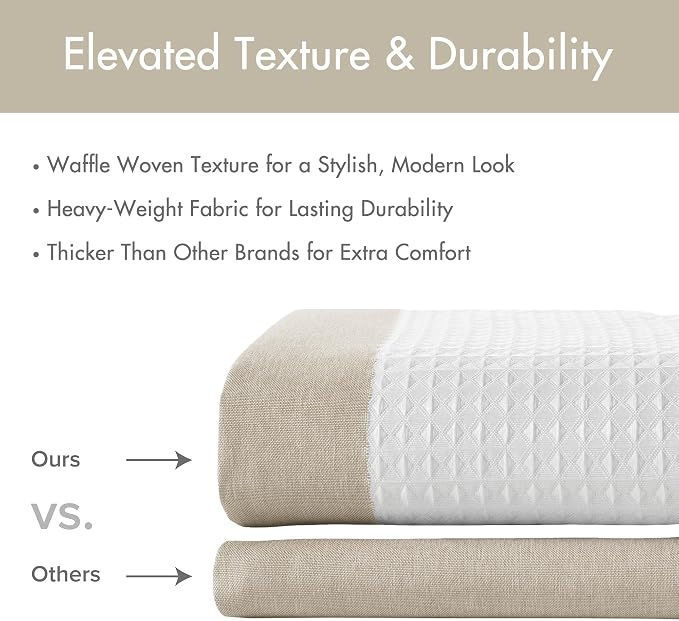 Madison Park Spa Waffle Weave Extra Long Shower Curtain, 72 x 84, Taupe | Striped, Pieced Fabric Design, 3M Scotchgard Moisture Management, Hotel Quality, Modern, for Bathroom, OEKO-TEX Certified