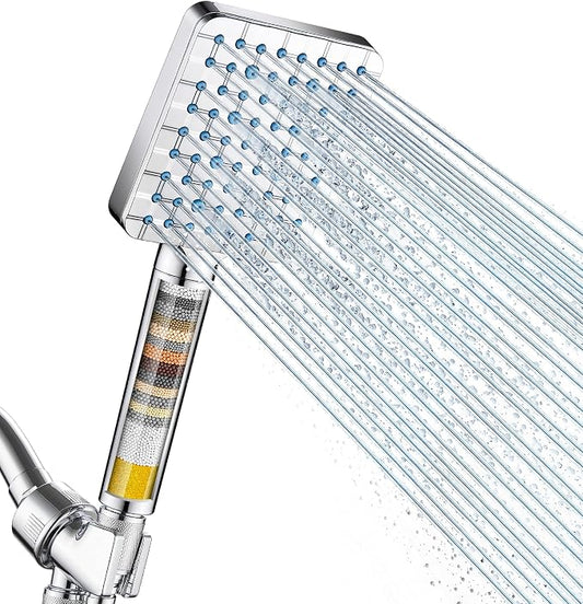 Cobbe Filtered Shower Head with Handheld, High Pressure 6 Spray Mode Showerhead with Filters, Water Softener Filters Beads for Hard Water - Remove Chlorine - Reduces Dry Itchy Skin, Chrome