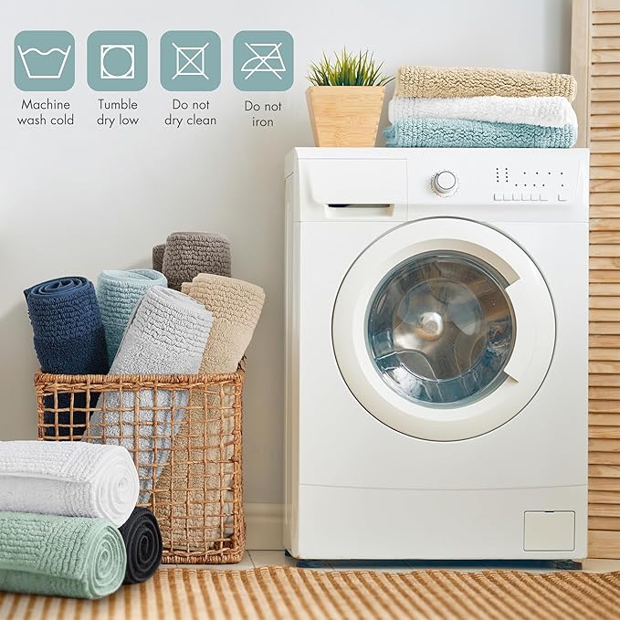 Madison Park Splendor Reversible 100% Cotton Bath Runner, 24 x 72, Blue | Tufted Bathroom Rug, 3000 GSM, Hotel Quality, Luxurious Plush, Medium Pile, Absorbent, Quick Dry, OEKO-TEX, Shower Room Décor
