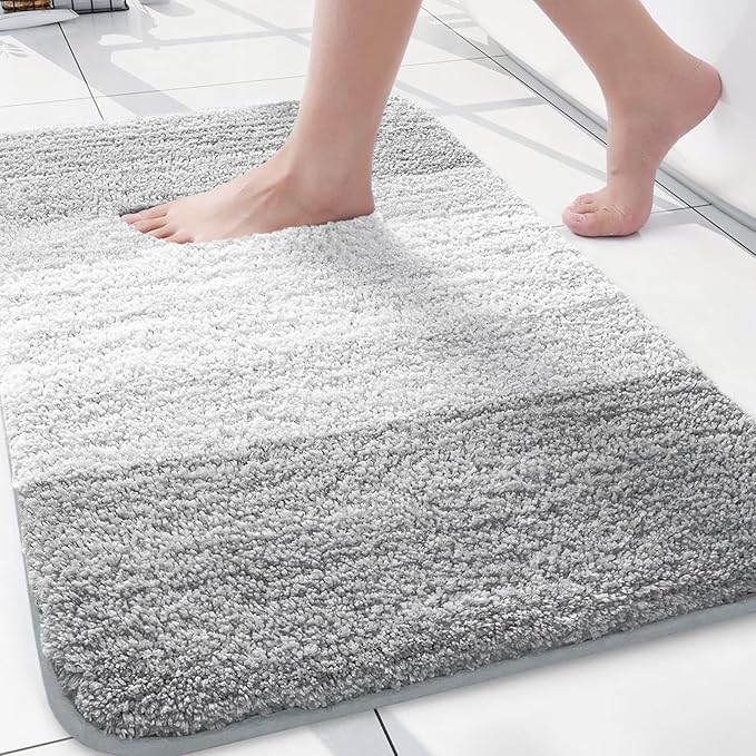 Arotive Microfiber Bathroom Rugs, Shaggy Soft Absorbent Bath Rug, 24x16 | LightGrey, Rubber Backing Thick Plush Machine Washable Dry Bath Mats for Bathroom, Tub and Shower, Rectangular