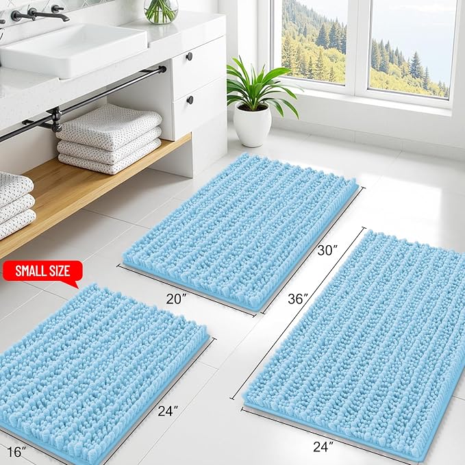 Smiry Bathroom Rugs 36X24, Extra Soft Rubber Backing Chenille Bath Mats | Sky Blue Machine Washable Non Slip Quick Dry Bath Mats for Bathroom Floor, Tub, Shower, Home Decor Accessories