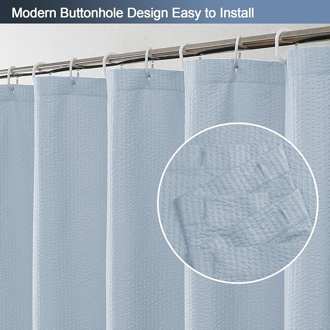 Glacier Blue Shower Curtain for Bathroom 96 Inches Extra Long, Elegant 3D Embossed Textured Fabric Shower Curtains, Water Repellent, Machine Washable, Hotel Style, 72" W x 96" L, Glacier Blue