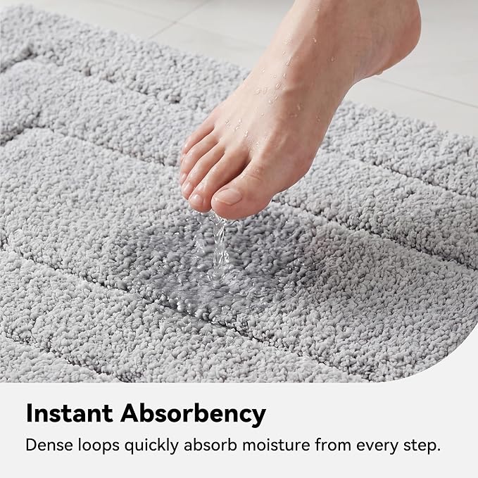 GRANNY SAYS Gray Bathroom Rug 36" x 24", Non-Slip Microfiber Bath Mat | Ultra-soft, durable TPR backing for reliable grip, fast water absorption, machine washable for Vanity, Shower, Tub