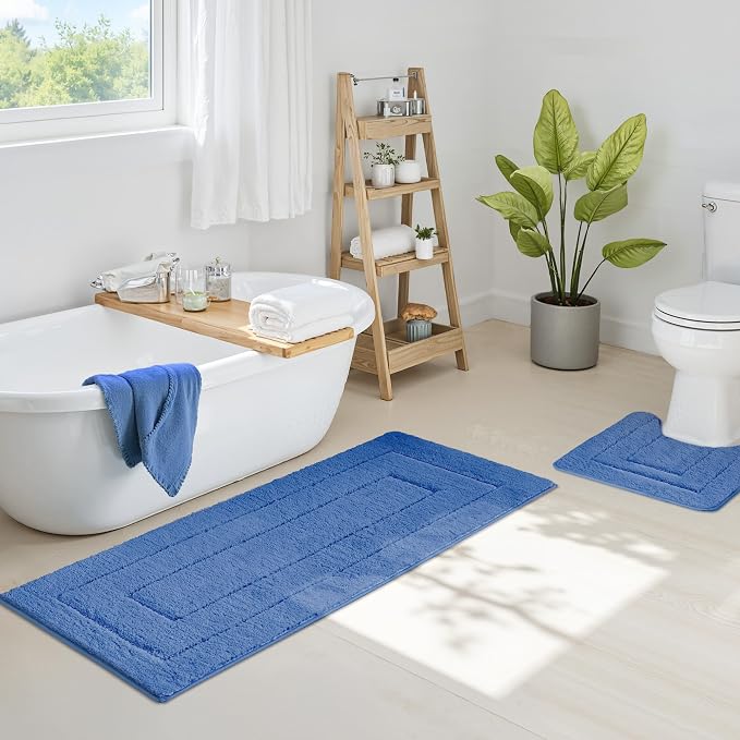 GRANNY SAYS Blue Bathroom Runner Rug 24" x 59", Soft Microfiber Bath Mat | Non-Slip long rug with TPR Backing, Absorbent, Machine Washable Extra Large Bath Rugs for Double Vanity, Shower, Tub