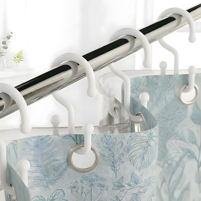 Bathway White Plastic Double Shower Curtain Hooks, 12 Bathroom Shower Rings | Hang Both Shower Curtain & Liner, Waterproof, Rust-proof, Sturdy, Durable, Flexible, Multifunctional, Universal, Easy to Use