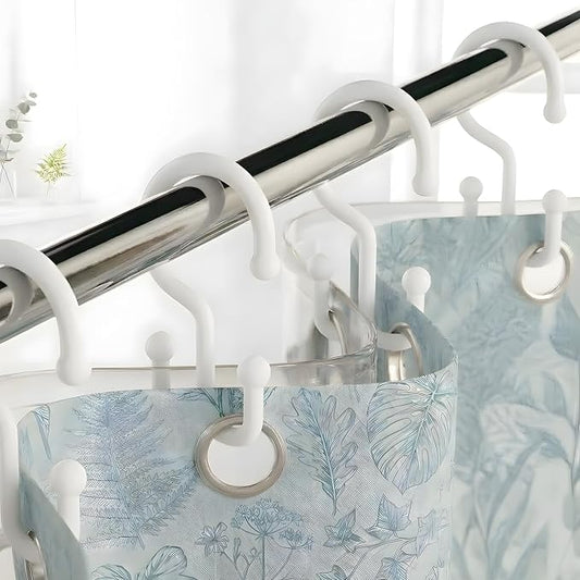 Bathway White Plastic Double Shower Curtain Hooks, 12 Bathroom Shower Rings | Hang Both Shower Curtain & Liner, Waterproof, Rust-proof, Sturdy, Durable, Flexible, Multifunctional, Universal, Easy to Use