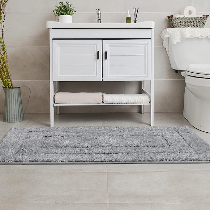 GRANNY SAYS Gray Bathroom Runner Rug 24" x 48", Soft Microfiber Bath Mat | Non-Slip long rug with TPR Backing, Absorbent, Machine Washable Extra Large Bath Rugs for Double Vanity, Shower, Tub
