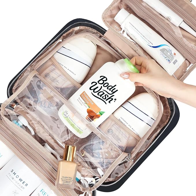 NISHEL Travel Toiletry Bag for women, Portable Hanging Organizer for Family-Sized Shampoo, Conditioner, Brushes Set, Makeup Accessories, Extra Large Size, Black | for FamilySized Shampoo, Conditioner, Brushes Set, makeup Accessories, Extra Large Size, ...