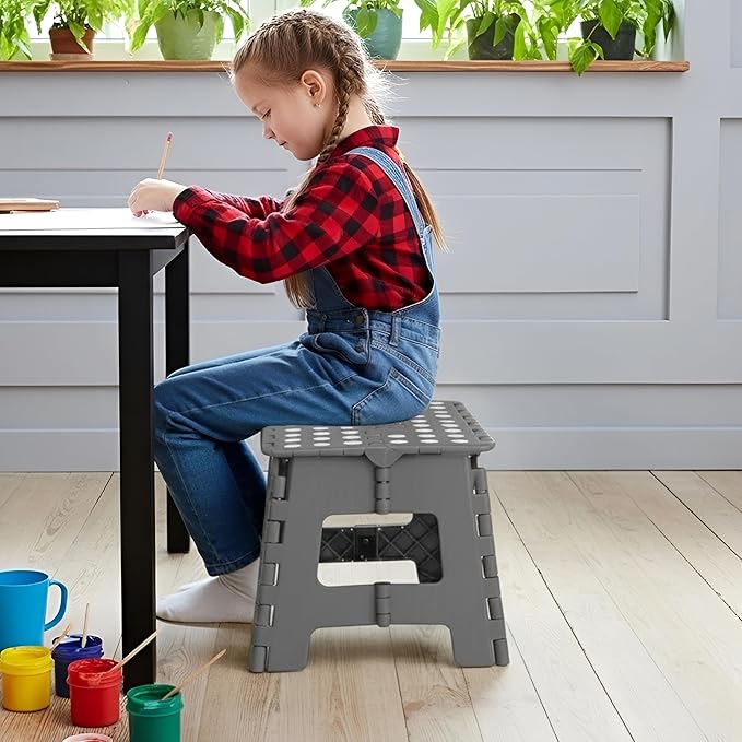 Utopia Home Folding Step Stool 9 Inch, Anti-Slip, Grey, 1-Pack | Foldable step stool with anti-slip surface, built-in handle, and 300 lbs support for safe home use.