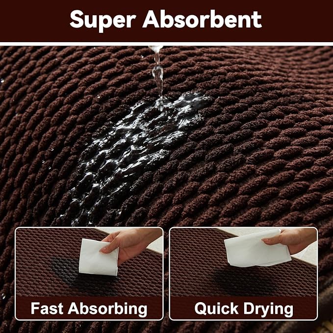 Triohero Small Bathroom Rugs Non Slip Washable Bath Rugs Super Absorbent Bathroom Rug Thin Quick Dry Low Pile Bath Mats, Brown 12"x12"