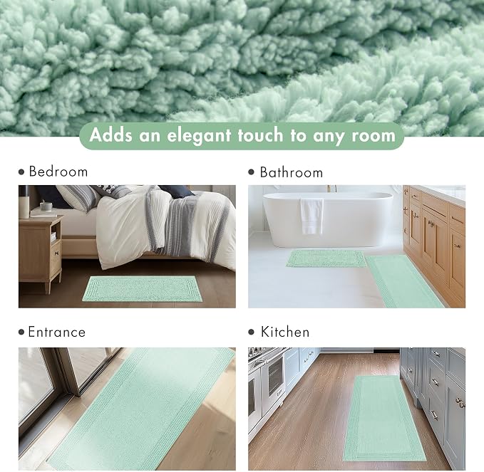 Madison Park Splendor Reversible 100% Cotton Bath Rug, 20 x 30, Green | Tufted Bathroom Mat, 3000 GSM, Hotel Quality, Luxurious Plush, Medium Pile, Absorbent, Quick Dry, OEKO-TEX, Shower Room Décor