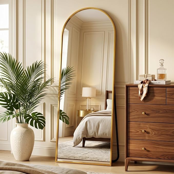 Full Length Mirror, 59" x 18" Arched Full Body Mirror Large Standing Floor Mirrors, Mirrors for Bedroom, Bathroom, Living Room Standing or Wall Leaning, Gold