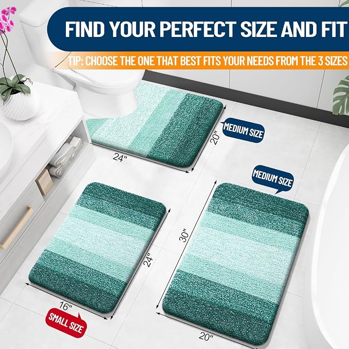 OLANLY Bathroom Runner Rug 40x20, Extra Soft Absorbent Microfiber Bath Rugs | Blackish Green, Non-Slip Quick-Drying Rubber Backing, Washable Long Bath Mat for Floor, Tub and Shower, Home Decor