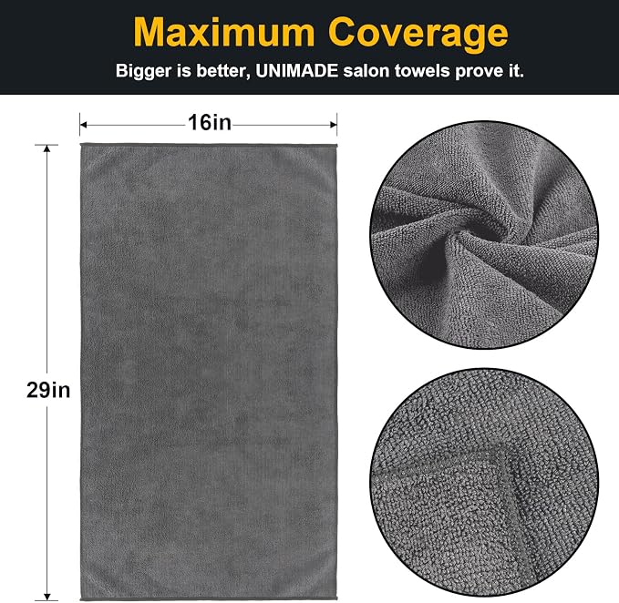Salon Towels 2 Pack, Super Soft Microfiber Gym Towels | Highly Absorbent Hair-Drying Cloth for Gym, Bath, Spa Use and Home Beauty Care - Grey (16x29 inch)