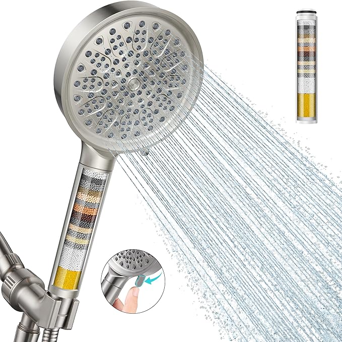 Cobbe Filtered Shower Head with Handheld, Water Softener for Hard Water | High Pressure 6 Spray Mode Shower Head with Filters - Remove Chlorine - Reduces Dry Itchy Skin,Brushed Nickel