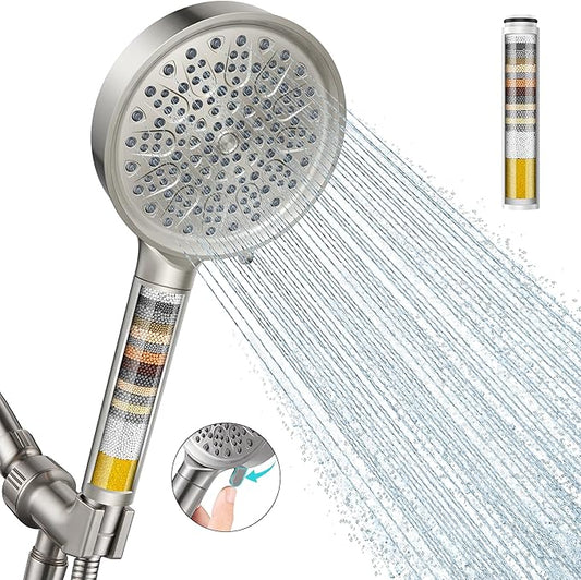 Cobbe Filtered Shower Head with Handheld, Water Softener for Hard Water | High Pressure 6 Spray Mode Shower Head with Filters - Remove Chlorine - Reduces Dry Itchy Skin,Brushed Nickel