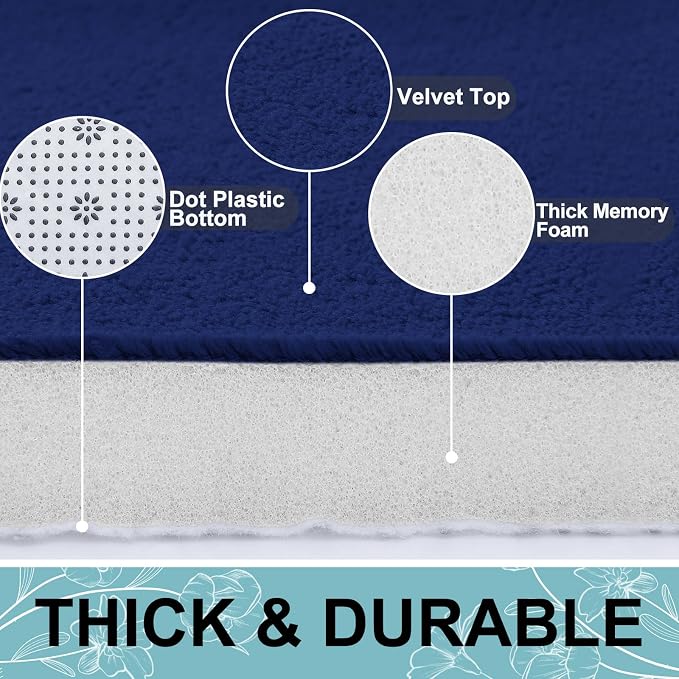 Smiry Memory Foam Bath Mat 47x20, Extra Soft and Absorbent Bathroom Rugs | Navy Blue, Quick Dry Machine Washable Non-Slip Bath Mat for Bathroom Floor, Shower and Tub