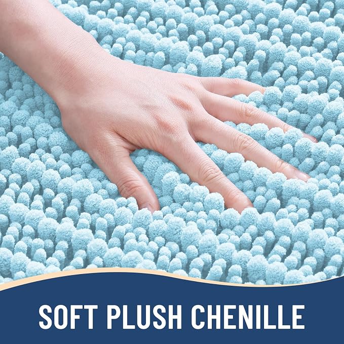 Arotive Bathroom Rugs Mat 24x16, Soft Absorbent Chenille Shaggy Bath Mat | Blue, Machine Wash Dry, Bath Rugs for Bathroom Floor, Tub and Shower, Home Decor Accessories